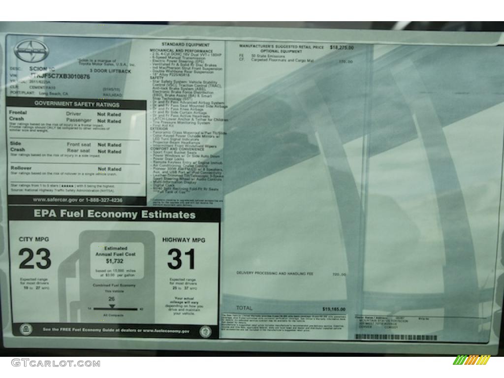 2011 Scion tC Standard tC Model Window Sticker Photo #45945288