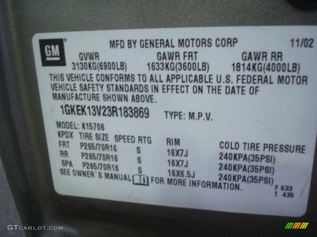 2003 GMC Yukon SLT 4x4 Info Tag Photos