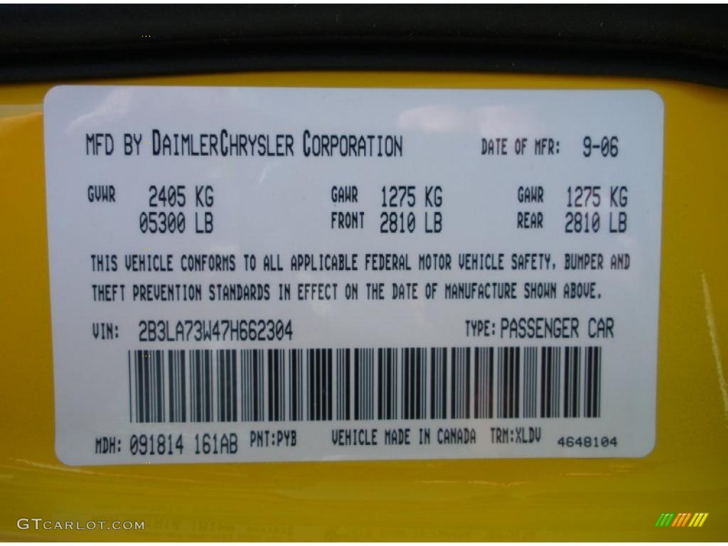 2007 Charger Color Code PYB for Detonator Yellow Clearcoat Photo #45951465
