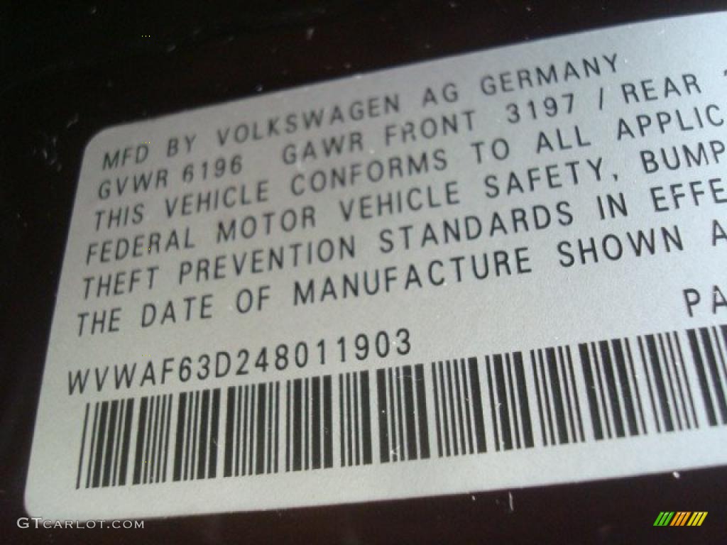 2004 Volkswagen Phaeton V8 4Motion Sedan Info Tag Photos