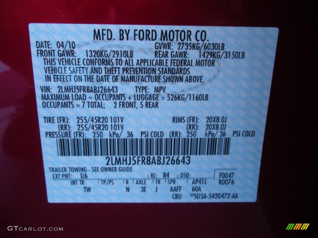 2010 MKT Color Code U6 for Red Candy Metallic Photo #45956735