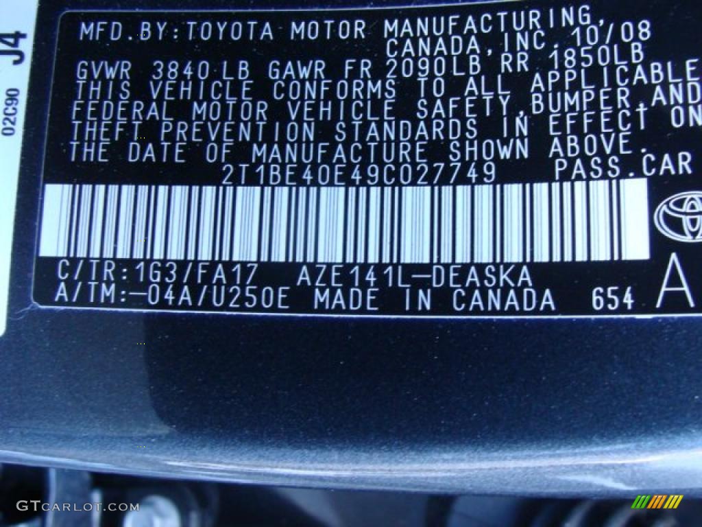 2009 Corolla Color Code 1G3 for Magnetic Gray Metallic Photo #45961958