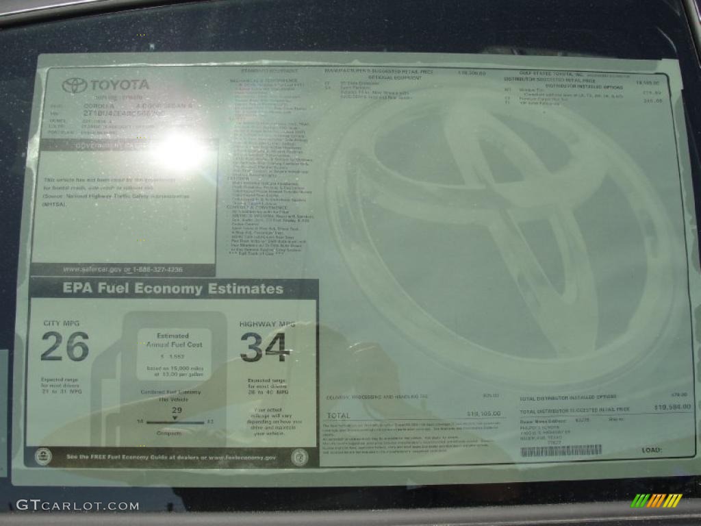 2011 Toyota Corolla S Window Sticker Photo #45964652