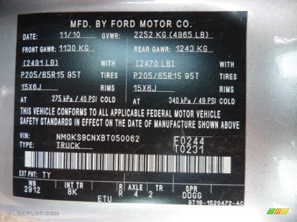 2011 Transit Connect Color Code TY for Silver Metallic Photo #45971123