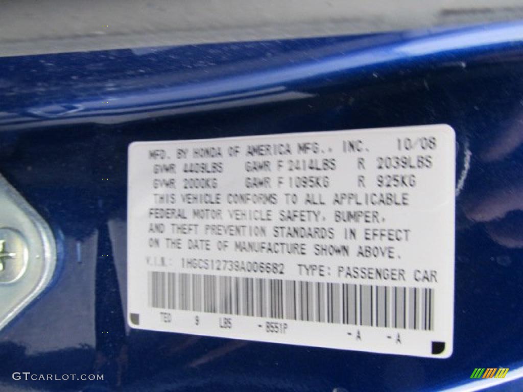 2009 Accord Color Code B551P for Belize Blue Pearl Photo #45985616