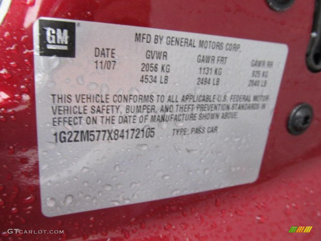 2008 Pontiac G6 GXP Sedan Info Tag Photo #45993860