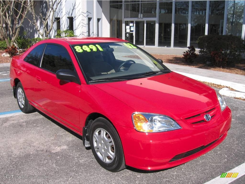 2002 Civic LX Coupe - Rally Red / Beige photo #1