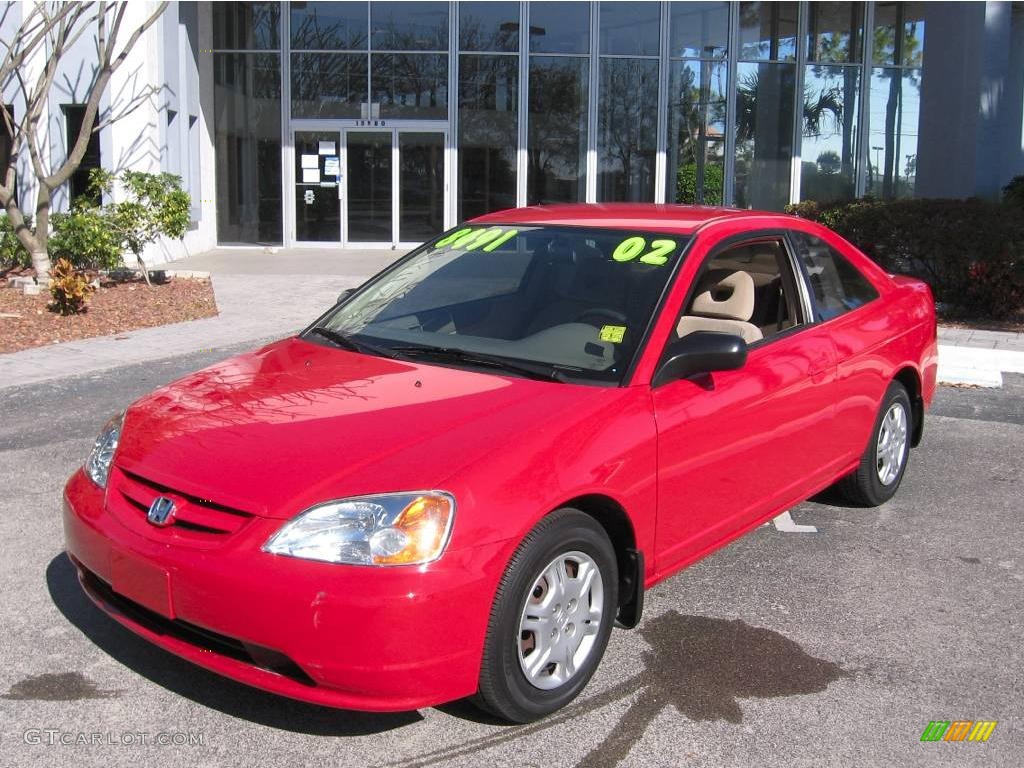 2002 Civic LX Coupe - Rally Red / Beige photo #4