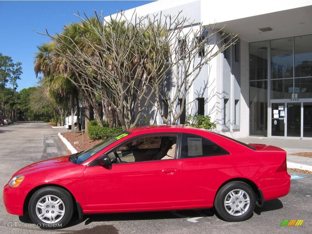 2002 Civic LX Coupe - Rally Red / Beige photo #5