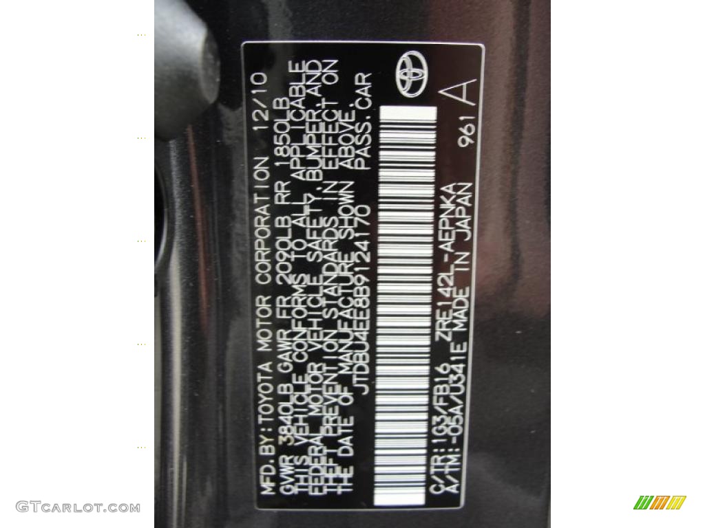 2011 Corolla Color Code 1G3 for Magnetic Gray Metallic Photo #46008800