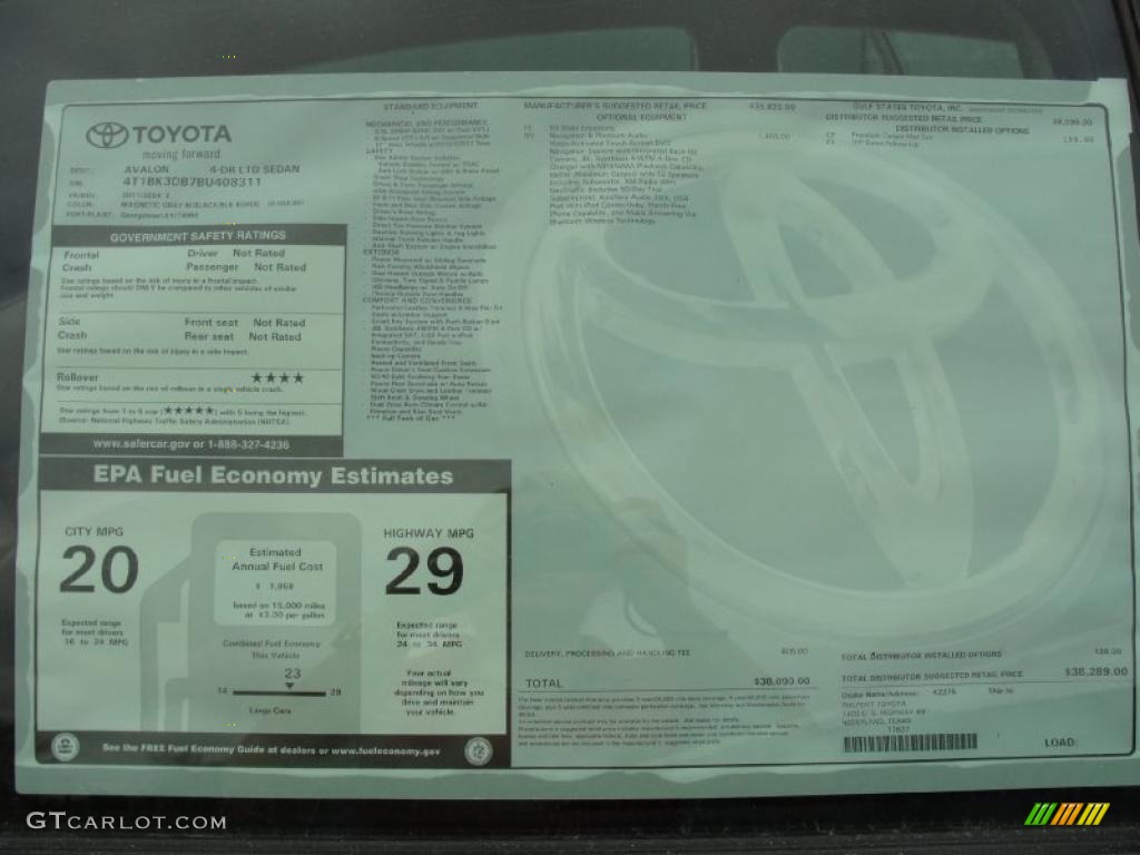 2011 Toyota Avalon Limited Window Sticker Photo #46009586 | GTCarLot.com