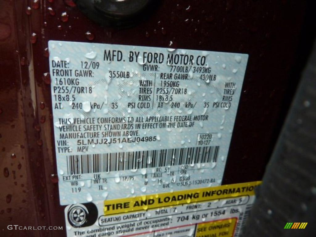 2010 Navigator Color Code UK for Royal Red Metallic Photo #46045502