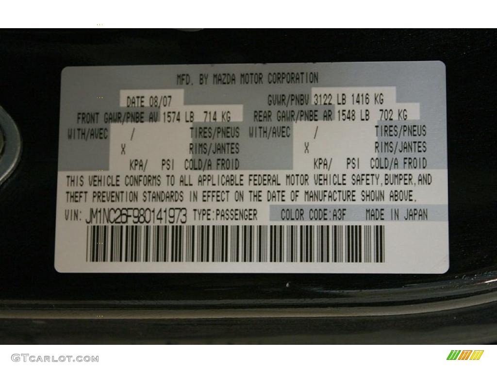 2008 MX-5 Miata Color Code A3F for Brilliant Black Photo #46065210