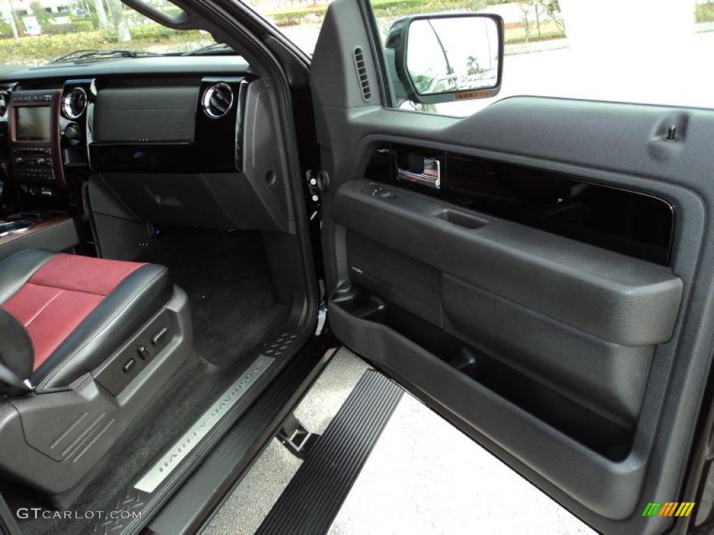 2010 Ford F150 Harley-Davidson SuperCrew Harley Davidson Lava Red/Black Door Panel Photo #46081145
