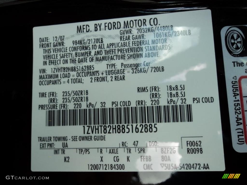 2008 Mustang Color Code UA for Black Photo #46081340