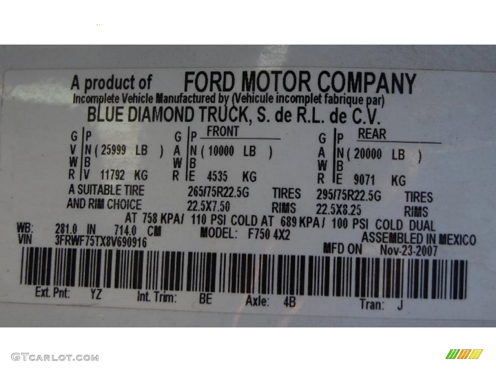 2008 F750 Super Duty Color Code YZ for Oxford White Photo #46083156