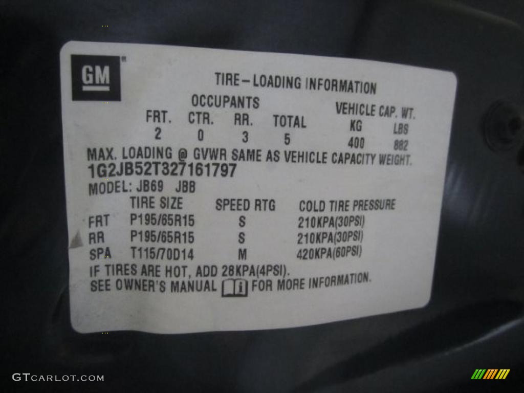 2002 Pontiac Sunfire SE Sedan Info Tag Photos
