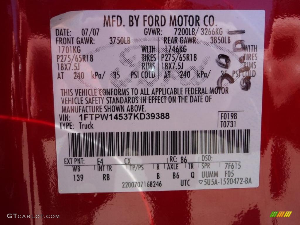 2007 F150 FX4 SuperCrew 4x4 - Bright Red / Black/Red photo #13