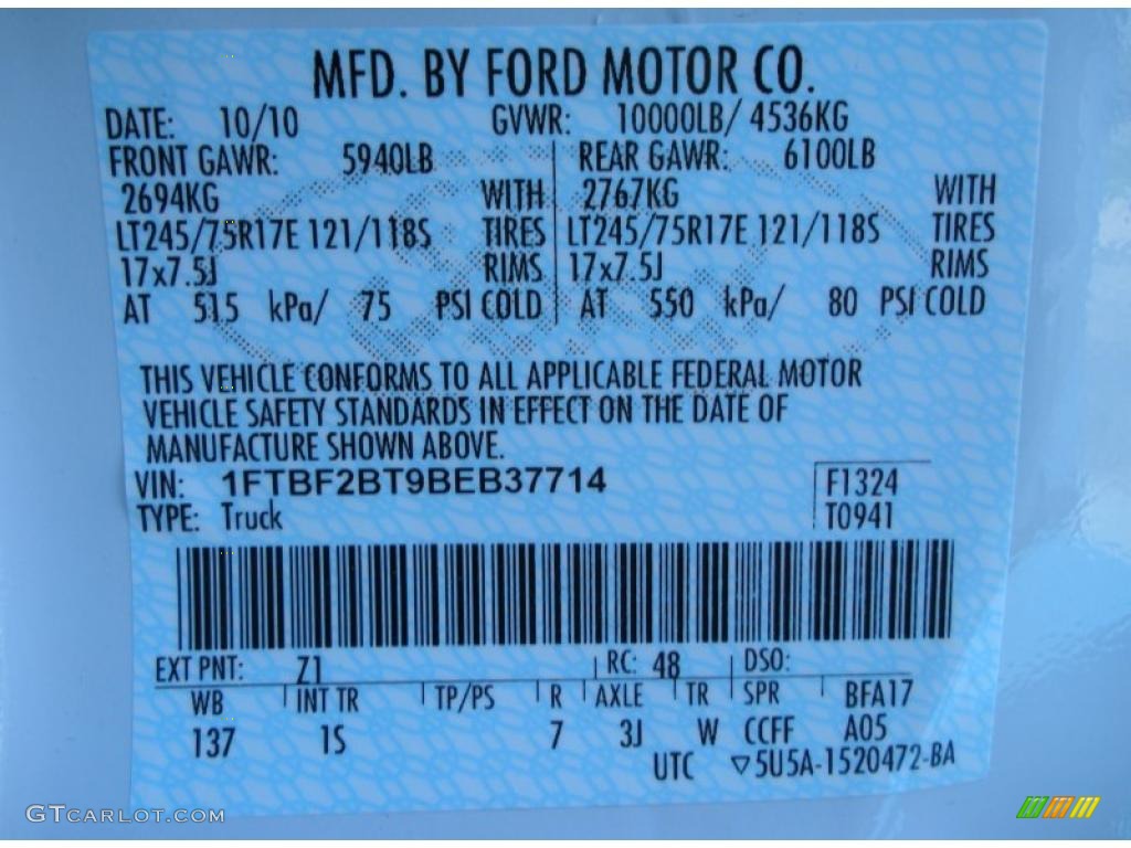 2011 F250 Super Duty Color Code Z1 for Oxford White Photo #46105913