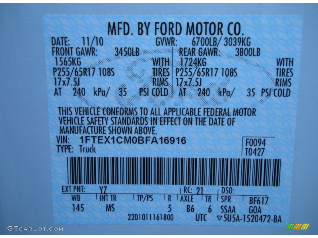 2011 F150 Color Code YZ for Oxford White Photo #46107212