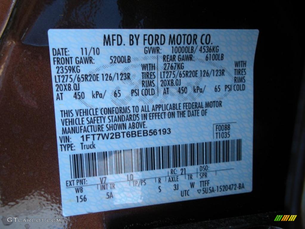 2011 F250 Super Duty Color Code V7 for Golden Bronze Metallic Photo #46107470