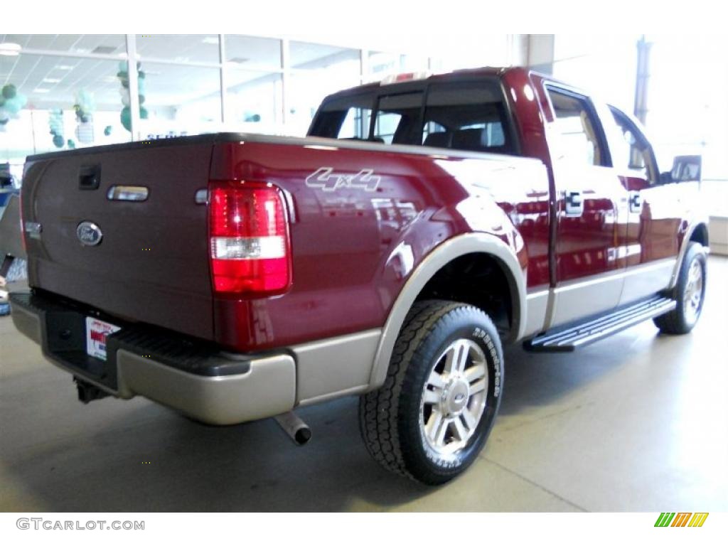 2005 F150 Lariat SuperCrew 4x4 - Dark Toreador Red Metallic / Tan photo #3