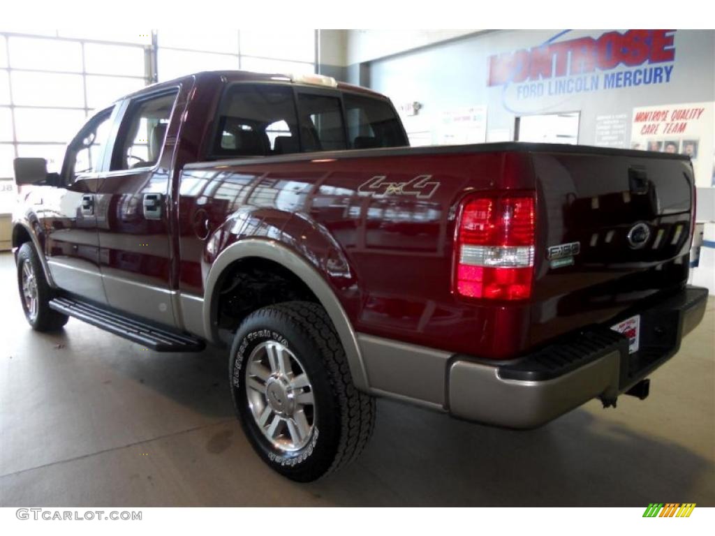 2005 F150 Lariat SuperCrew 4x4 - Dark Toreador Red Metallic / Tan photo #4