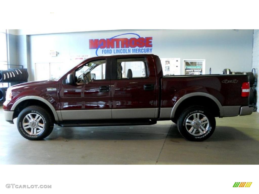 2005 F150 Lariat SuperCrew 4x4 - Dark Toreador Red Metallic / Tan photo #6