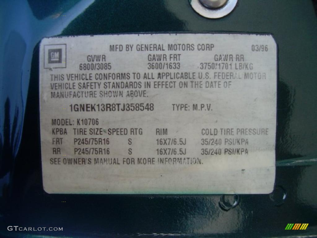 1996 Chevrolet Tahoe 4x4 Info Tag Photo #46109960