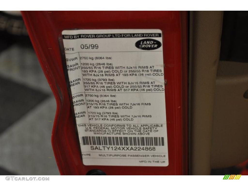1999 Land Rover Discovery Series II Info Tag Photos