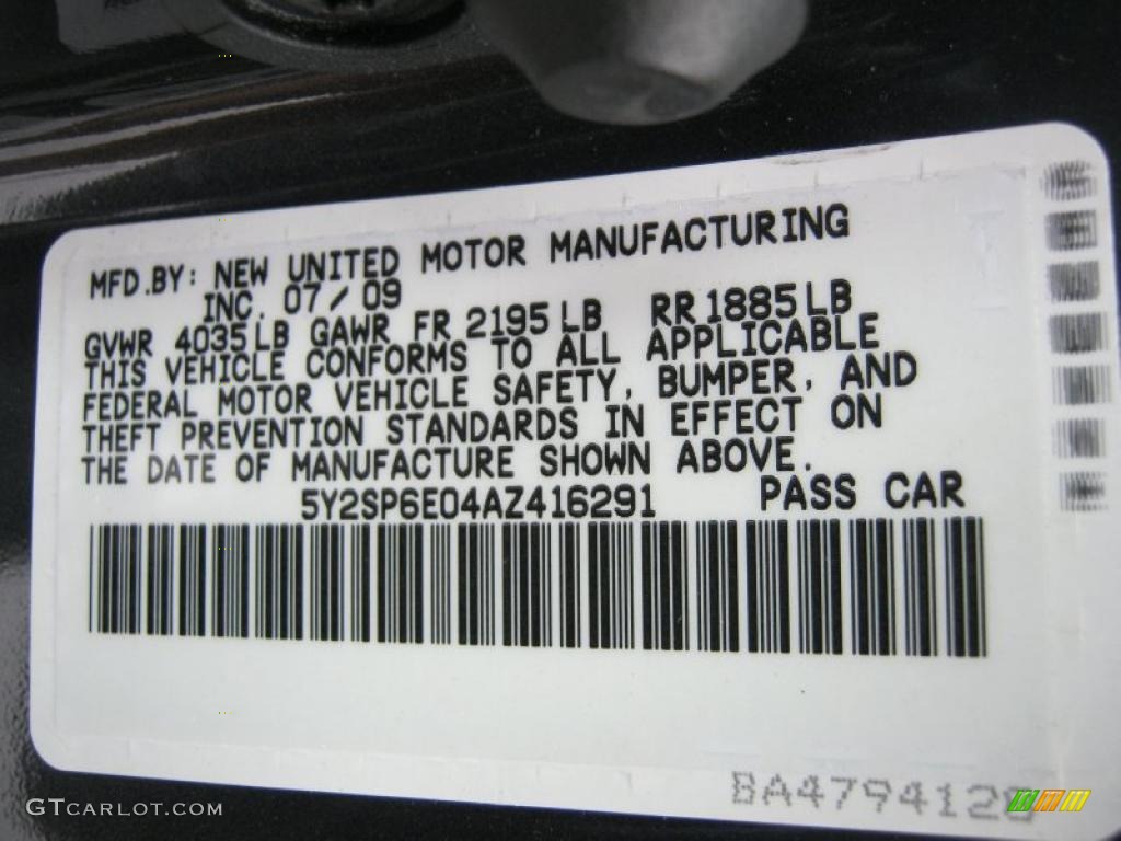 2010 Pontiac Vibe 2.4L Info Tag Photos