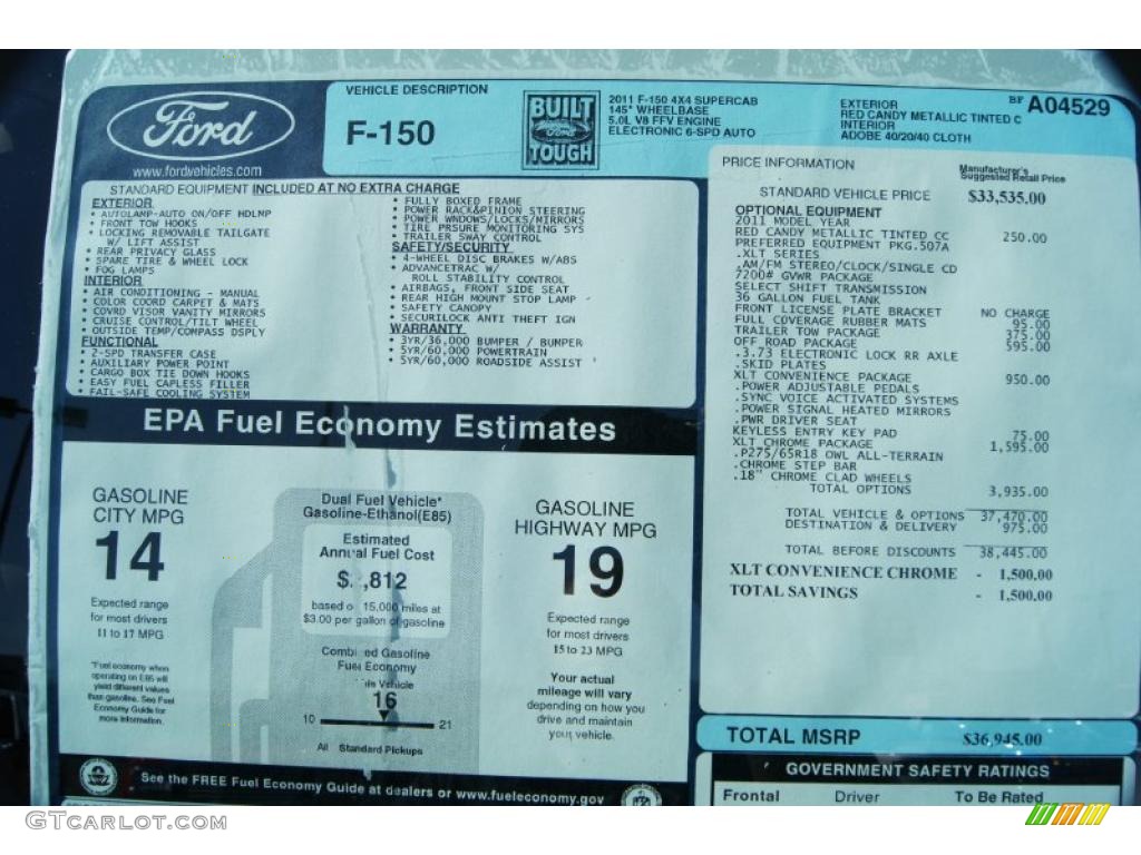 2011 Ford F150 XLT SuperCab 4x4 Window Sticker Photo #46118372