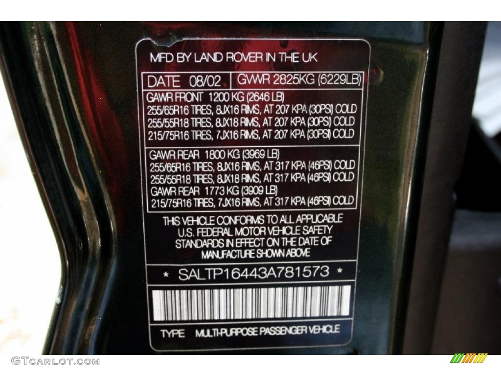 2003 Land Rover Discovery HSE Info Tag Photo #46128196