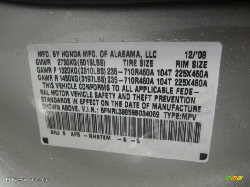 2009 Odyssey Color Code NH678M for Silver Pearl Metallic Photo #46135021
