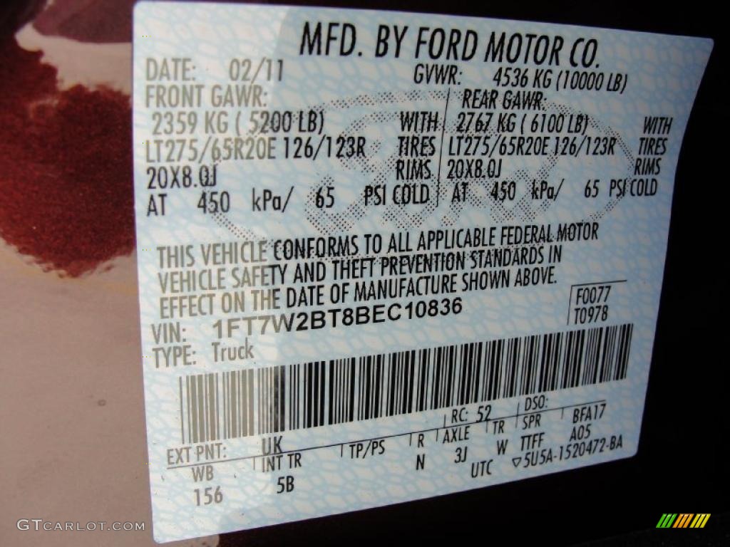 2011 F250 Super Duty Color Code UK for Royal Red Metallic Photo #46137511