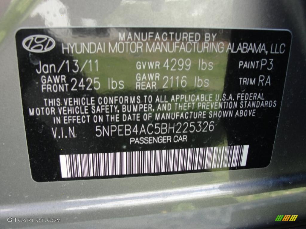 2011 Sonata GLS - Radiant Silver / Gray photo #72