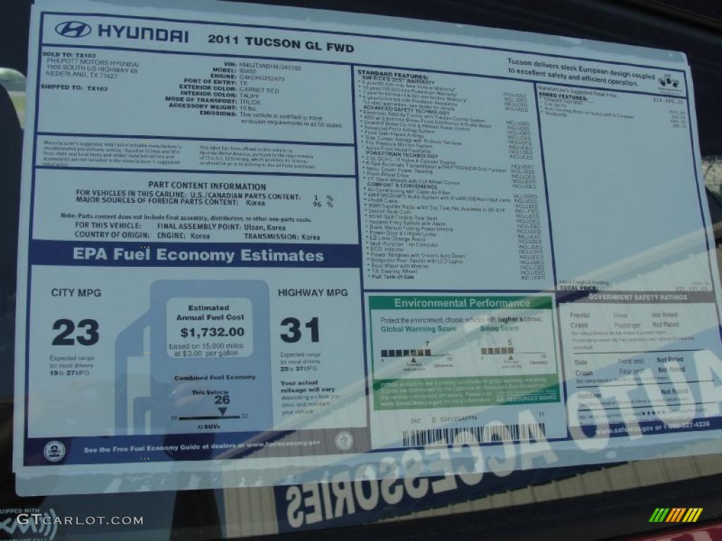 2011 Hyundai Tucson GL Window Sticker Photo #46142290