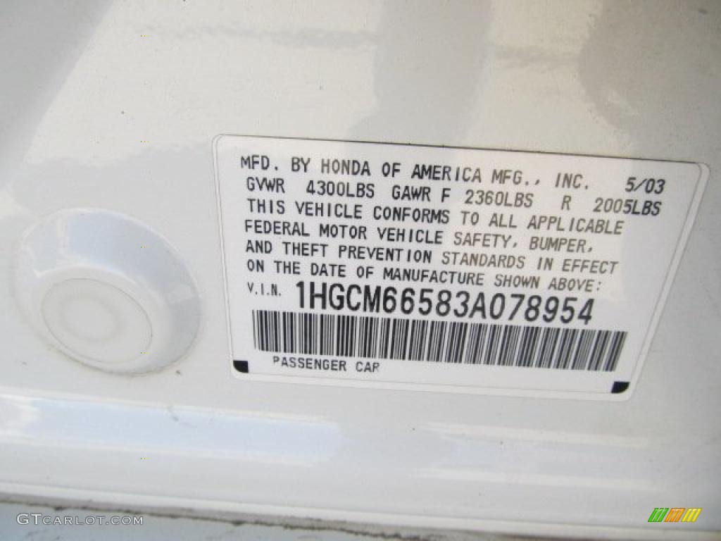 2003 Accord EX V6 Sedan - Taffeta White / Ivory photo #20
