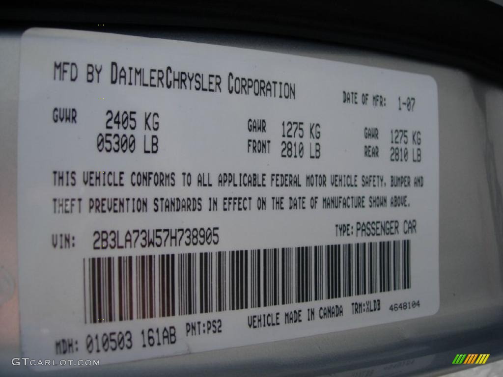 2007 Charger Color Code PS2 for Bright Silver Metallic Photo #46154539