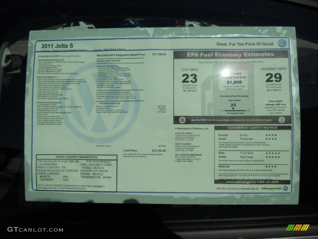 2011 Volkswagen Jetta S Sedan Window Sticker Photo #46168749