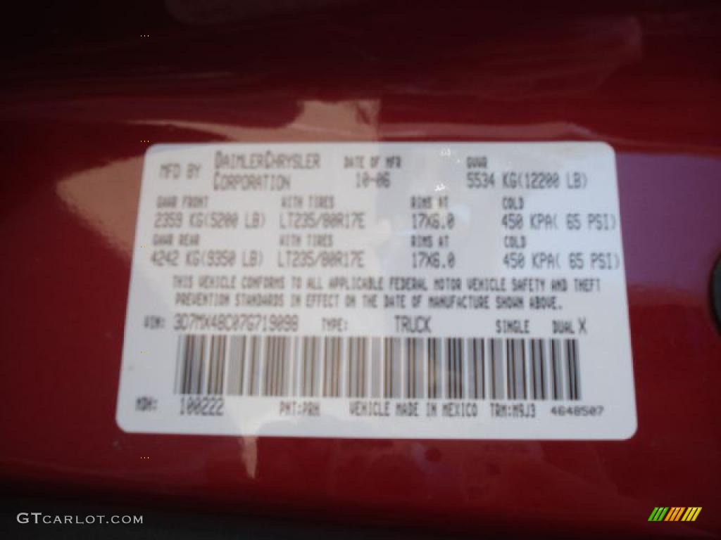 2007 Ram 3500 Color Code PRH for Inferno Red Crystal Pearl Photo #46174203