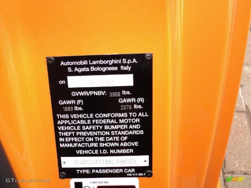 2008 Lamborghini Gallardo Coupe Info Tag Photo #46186047
