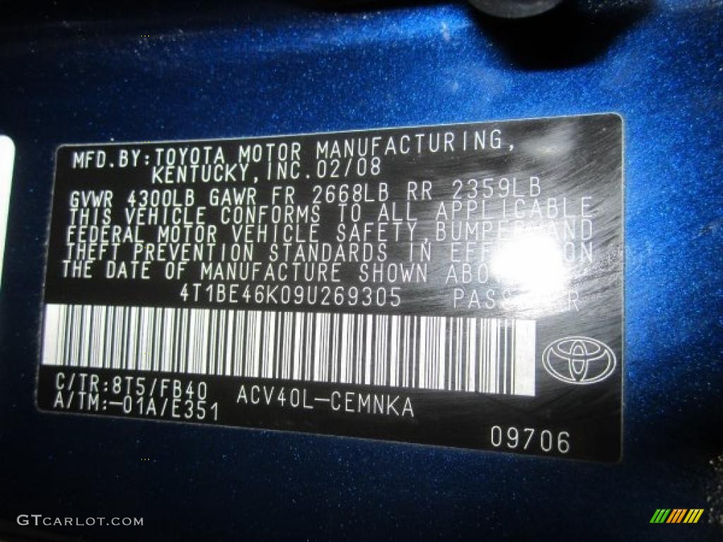 2009 Camry  - Blue Ribbon Metallic / Ash photo #8