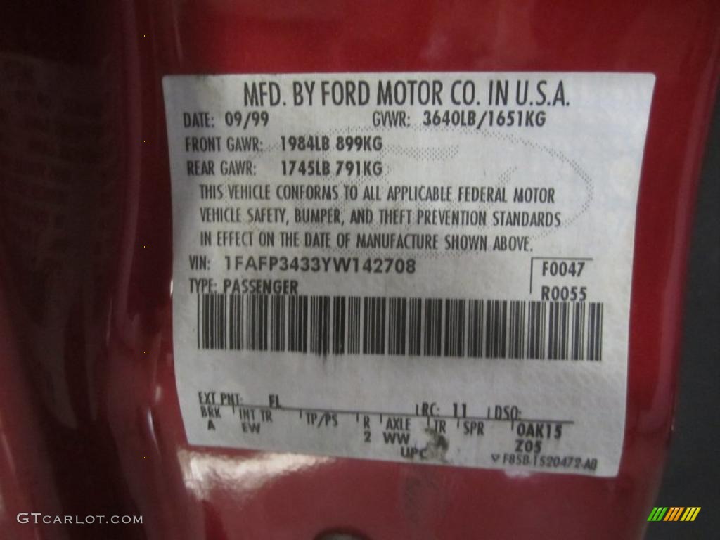 2000 Focus Color Code FL for Sangria Red Metallic Photo #46189246
