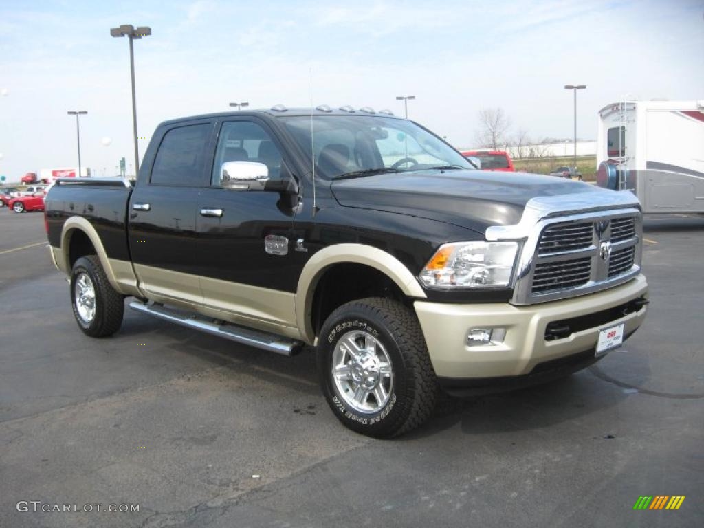 Brilliant Black Crystal Pearl 2011 Dodge Ram 2500 HD Laramie Longhorn Crew Cab 4x4 Exterior Photo #46192325