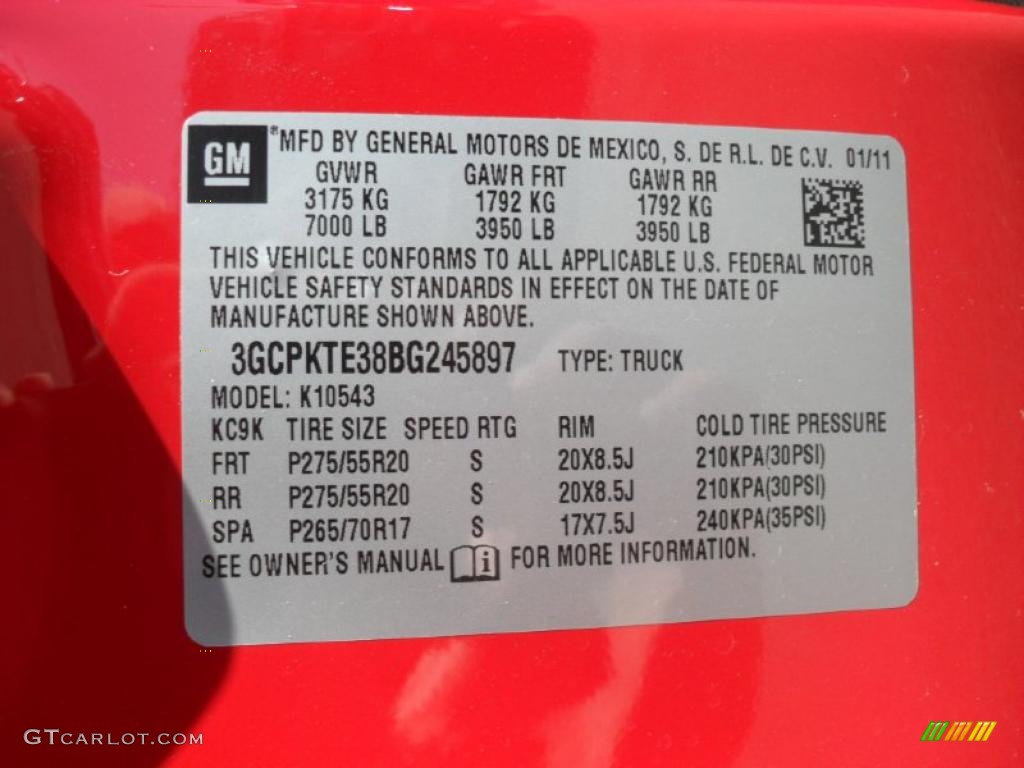 2011 Chevrolet Silverado 1500 LTZ Crew Cab 4x4 Info Tag Photo #46196513