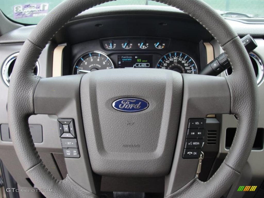 2011 Ford F150 XLT SuperCrew Pale Adobe Steering Wheel Photo #46201817