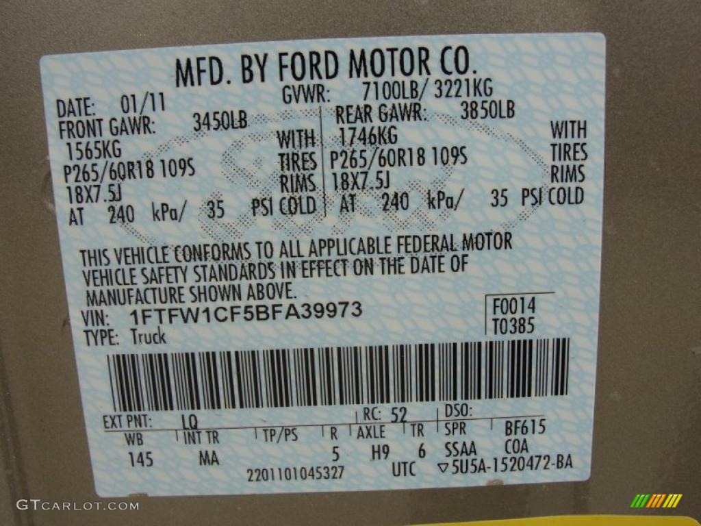 2011 F150 Color Code LQ for Pale Adobe Metallic Photo #46201850