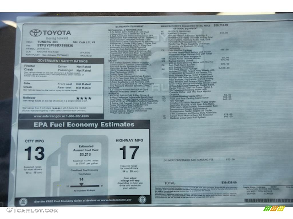 2011 Toyota Tundra TRD Rock Warrior Double Cab 4x4 Window Sticker Photo #46201895
