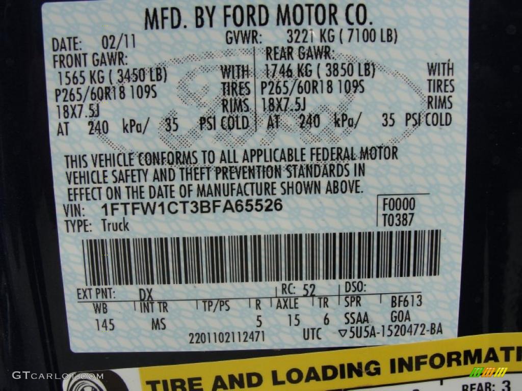 2011 F150 Color Code DX for Dark Blue Pearl Metallic Photo #46202285